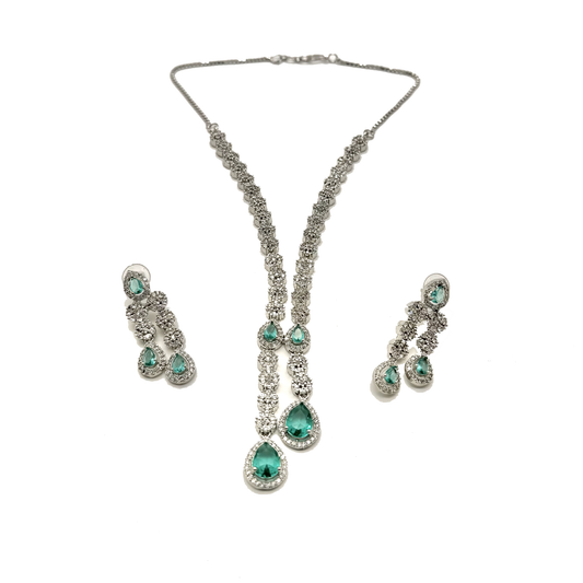 Silver Necklace & Earring Set with Oval Stones