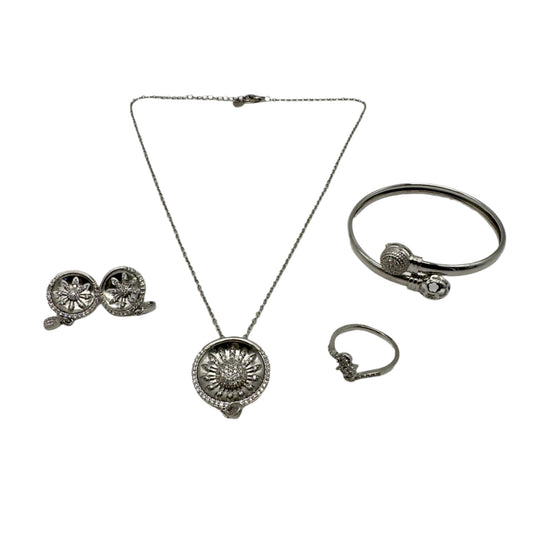 Sterling Zilver &amp; Zirkonia Set met Ketting, Ring, Oorbellen en Manchet