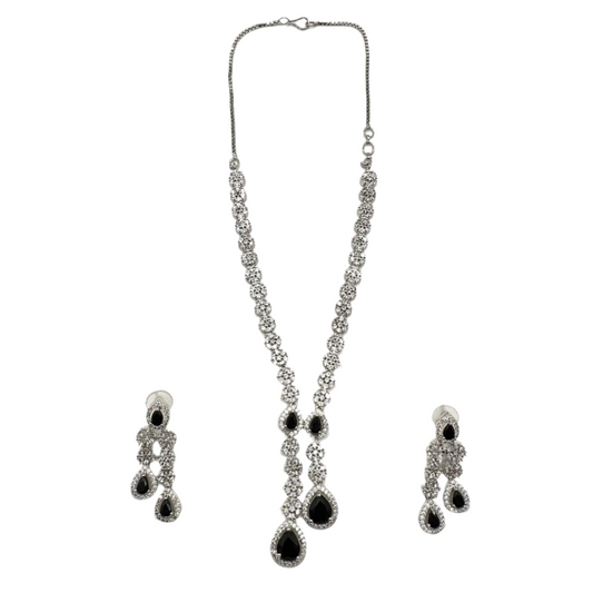 Silver Necklace & Earring Set with Oval Stones