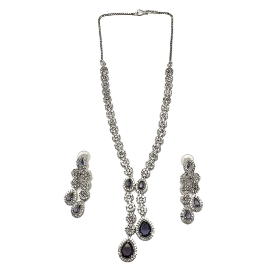 Silver Necklace & Earring Set with Oval Stones