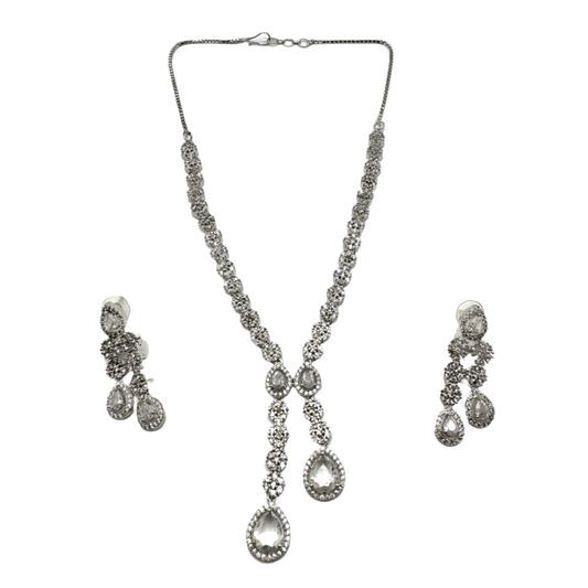 Silver Necklace & Earring Set with Oval Stones