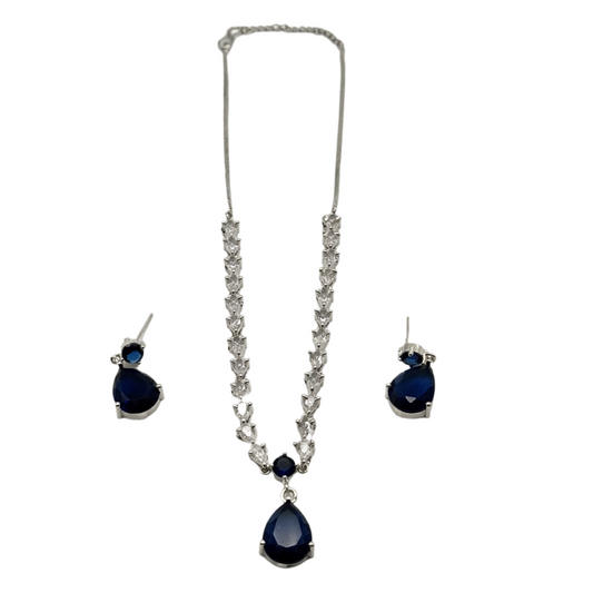 Minimalist Silver Necklace & Earring Set with Teardrop Shaped Stones