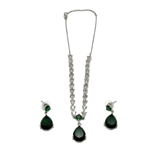 Minimalist Silver Necklace & Earring Set with Teardrop Shaped Stones