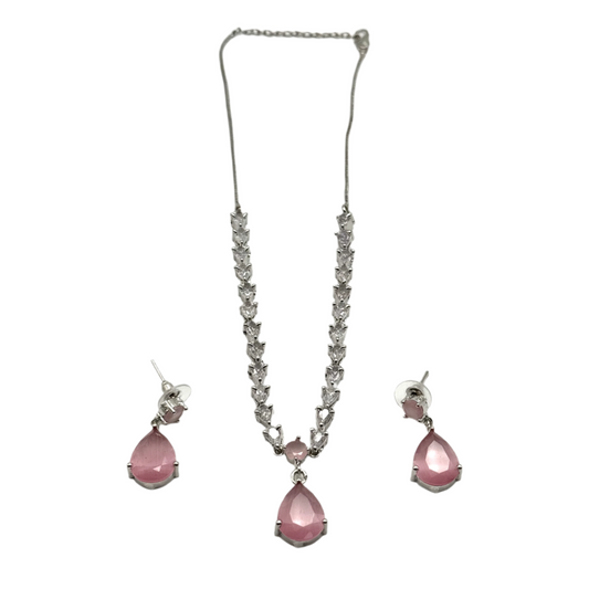 Minimalist Silver Necklace & Earring Set with Teardrop Shaped Stones