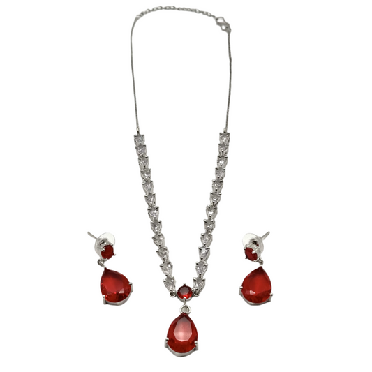 Minimalist Silver Necklace & Earring Set with Teardrop Shaped Stones