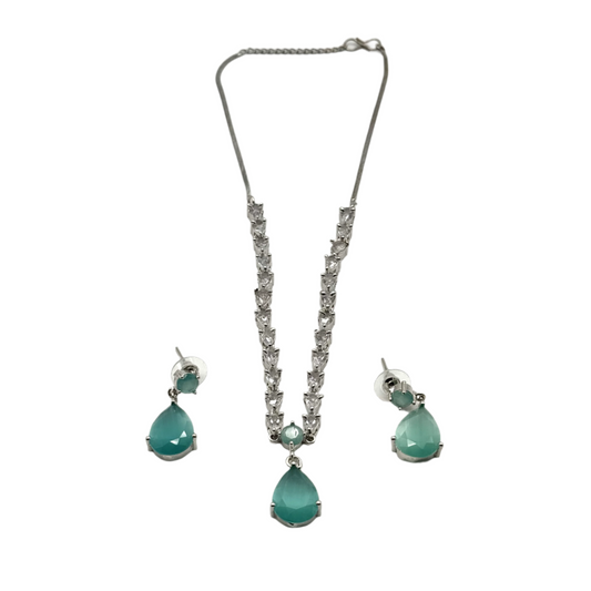 Minimalist Silver Necklace & Earring Set with Teardrop Shaped Stones